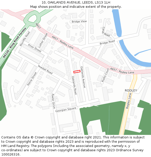 10, OAKLANDS AVENUE, LEEDS, LS13 1LH: Location map and indicative extent of plot