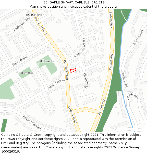 10, OAKLEIGH WAY, CARLISLE, CA1 2TE: Location map and indicative extent of plot
