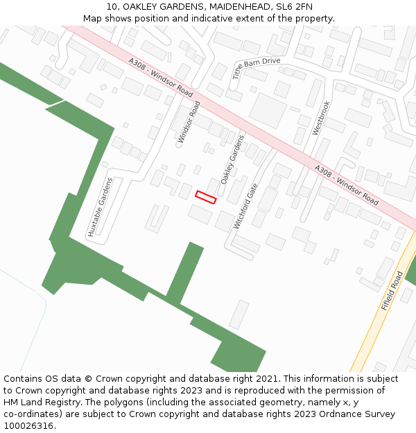 10, OAKLEY GARDENS, MAIDENHEAD, SL6 2FN: Location map and indicative extent of plot