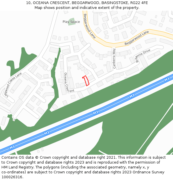 10, OCEANA CRESCENT, BEGGARWOOD, BASINGSTOKE, RG22 4FE: Location map and indicative extent of plot