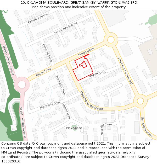 10, OKLAHOMA BOULEVARD, GREAT SANKEY, WARRINGTON, WA5 8FD: Location map and indicative extent of plot