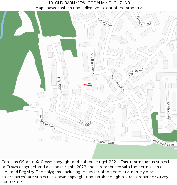 10, OLD BARN VIEW, GODALMING, GU7 1YR: Location map and indicative extent of plot