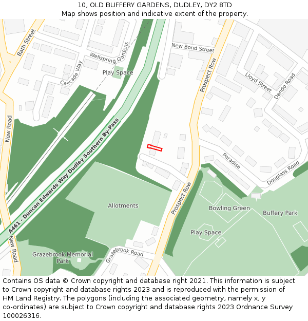 10, OLD BUFFERY GARDENS, DUDLEY, DY2 8TD: Location map and indicative extent of plot