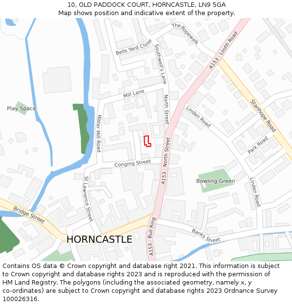 10, OLD PADDOCK COURT, HORNCASTLE, LN9 5GA: Location map and indicative extent of plot