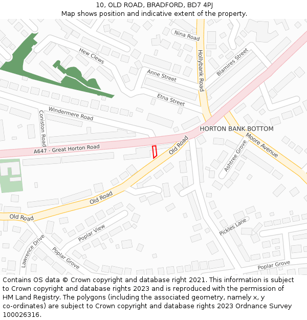 10, OLD ROAD, BRADFORD, BD7 4PJ: Location map and indicative extent of plot