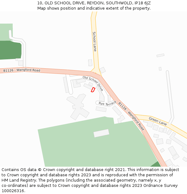 10, OLD SCHOOL DRIVE, REYDON, SOUTHWOLD, IP18 6JZ: Location map and indicative extent of plot