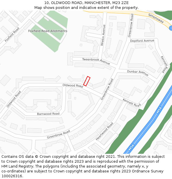 10, OLDWOOD ROAD, MANCHESTER, M23 2ZE: Location map and indicative extent of plot