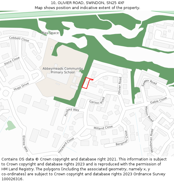 10, OLIVIER ROAD, SWINDON, SN25 4XF: Location map and indicative extent of plot