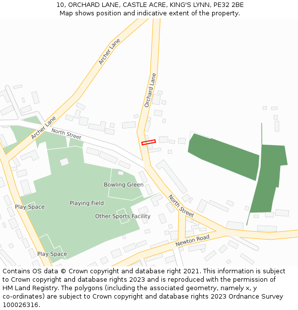 10, ORCHARD LANE, CASTLE ACRE, KING'S LYNN, PE32 2BE: Location map and indicative extent of plot