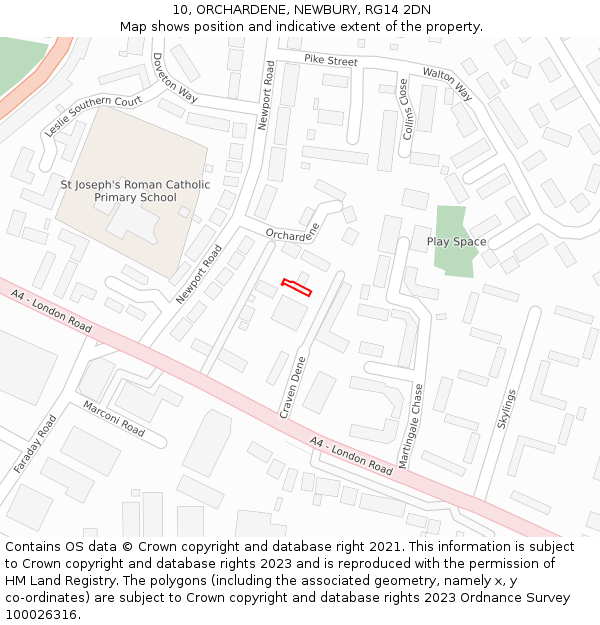 10, ORCHARDENE, NEWBURY, RG14 2DN: Location map and indicative extent of plot