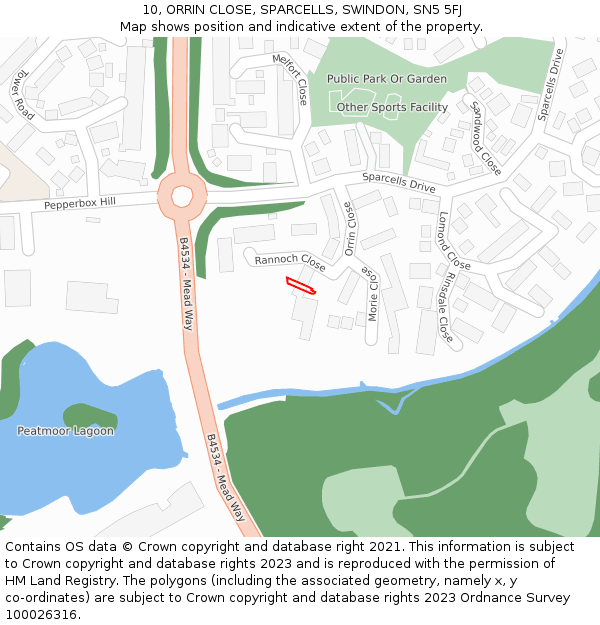 10, ORRIN CLOSE, SPARCELLS, SWINDON, SN5 5FJ: Location map and indicative extent of plot