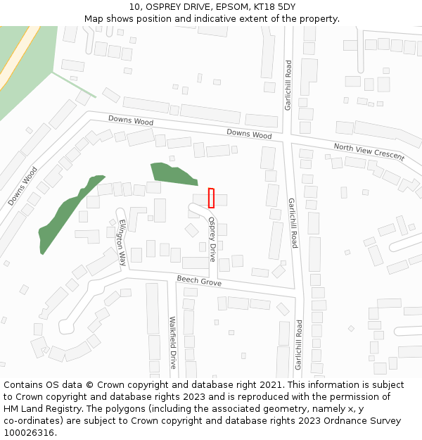 10, OSPREY DRIVE, EPSOM, KT18 5DY: Location map and indicative extent of plot