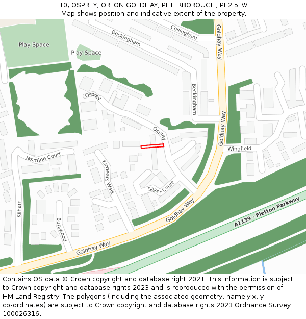 10, OSPREY, ORTON GOLDHAY, PETERBOROUGH, PE2 5FW: Location map and indicative extent of plot