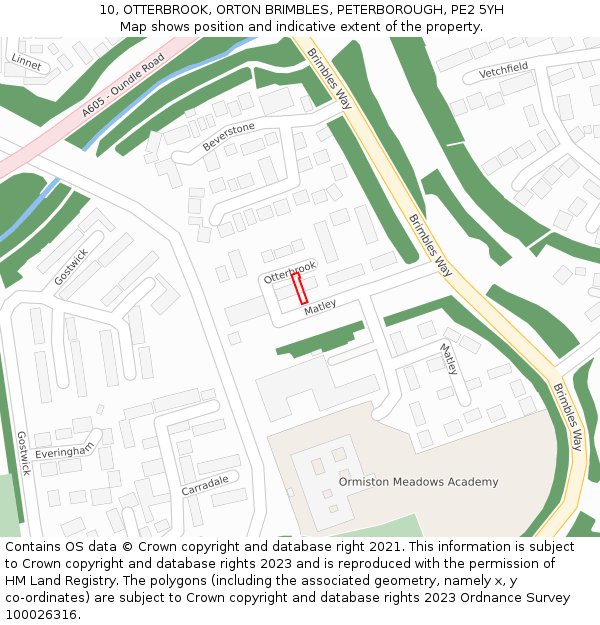 10, OTTERBROOK, ORTON BRIMBLES, PETERBOROUGH, PE2 5YH: Location map and indicative extent of plot