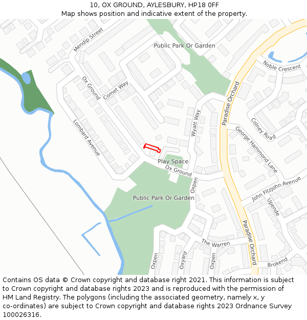 10, OX GROUND, AYLESBURY, HP18 0FF: Location map and indicative extent of plot