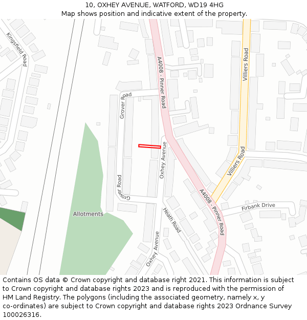 10, OXHEY AVENUE, WATFORD, WD19 4HG: Location map and indicative extent of plot