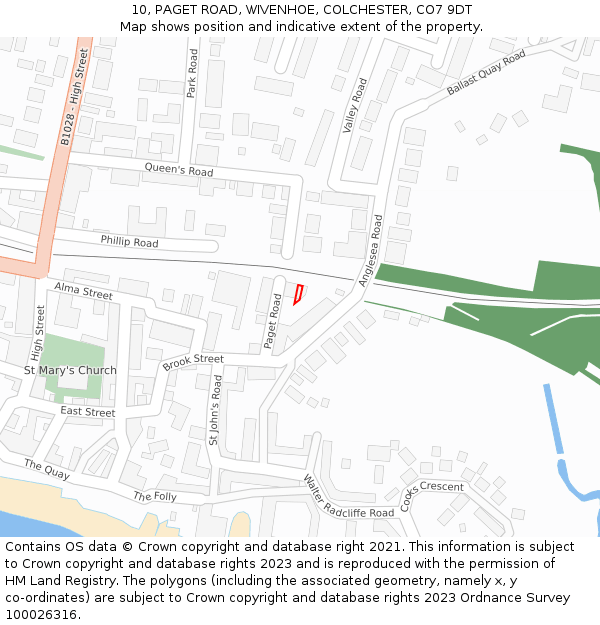 10, PAGET ROAD, WIVENHOE, COLCHESTER, CO7 9DT: Location map and indicative extent of plot