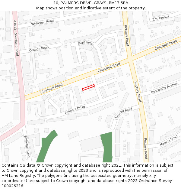 10, PALMERS DRIVE, GRAYS, RM17 5RA: Location map and indicative extent of plot