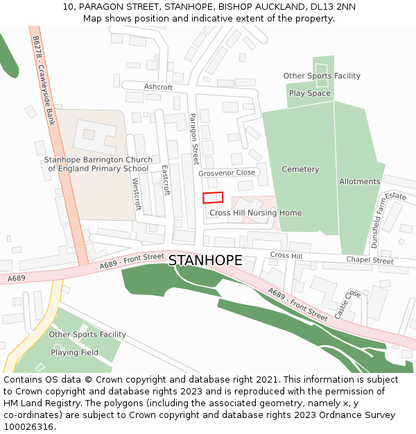 10, PARAGON STREET, STANHOPE, BISHOP AUCKLAND, DL13 2NN: Location map and indicative extent of plot
