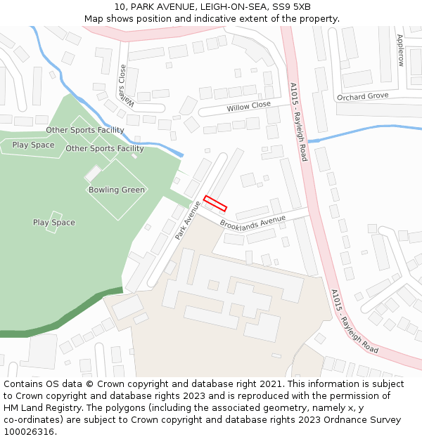 10, PARK AVENUE, LEIGH-ON-SEA, SS9 5XB: Location map and indicative extent of plot