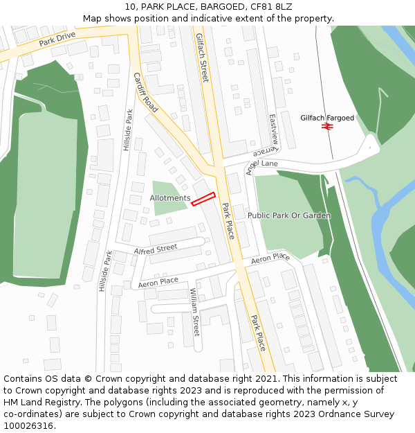 10, PARK PLACE, BARGOED, CF81 8LZ: Location map and indicative extent of plot