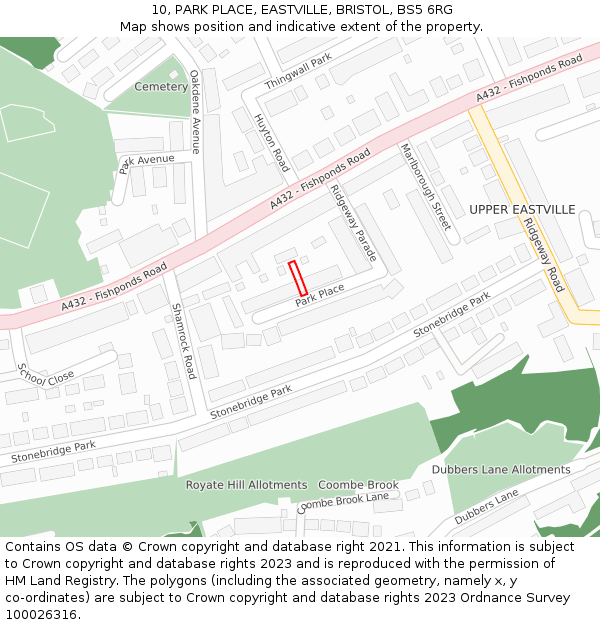 10, PARK PLACE, EASTVILLE, BRISTOL, BS5 6RG: Location map and indicative extent of plot
