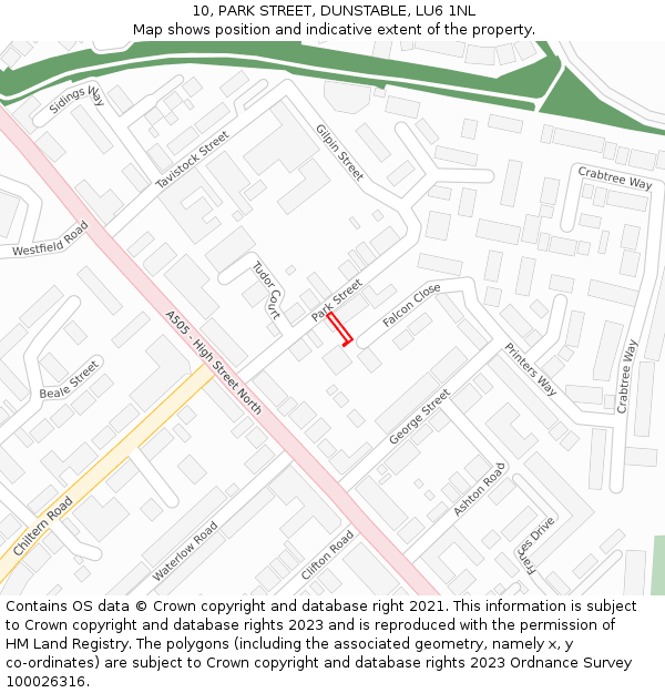 10, PARK STREET, DUNSTABLE, LU6 1NL: Location map and indicative extent of plot