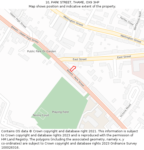 10, PARK STREET, THAME, OX9 3HP: Location map and indicative extent of plot