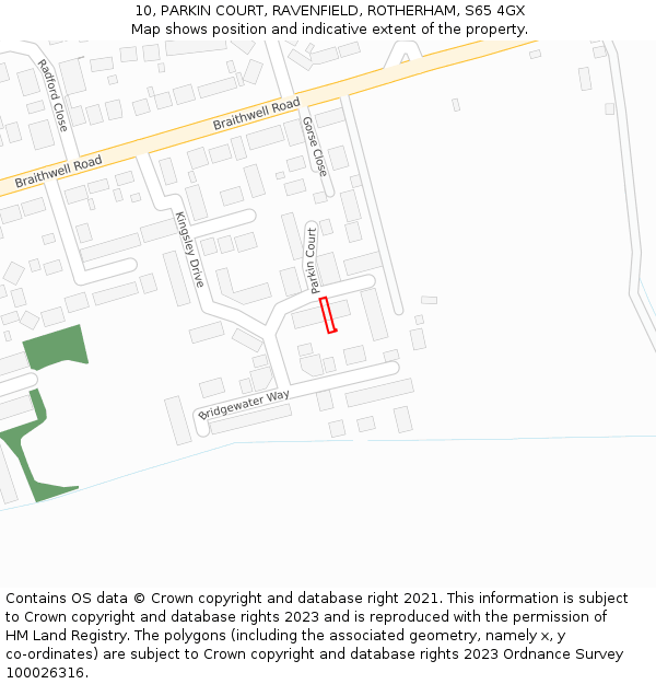 10, PARKIN COURT, RAVENFIELD, ROTHERHAM, S65 4GX: Location map and indicative extent of plot