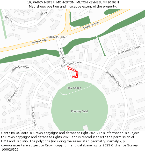 10, PARKMINSTER, MONKSTON, MILTON KEYNES, MK10 9GN: Location map and indicative extent of plot