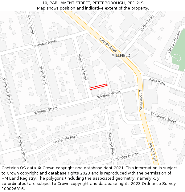 10, PARLIAMENT STREET, PETERBOROUGH, PE1 2LS: Location map and indicative extent of plot
