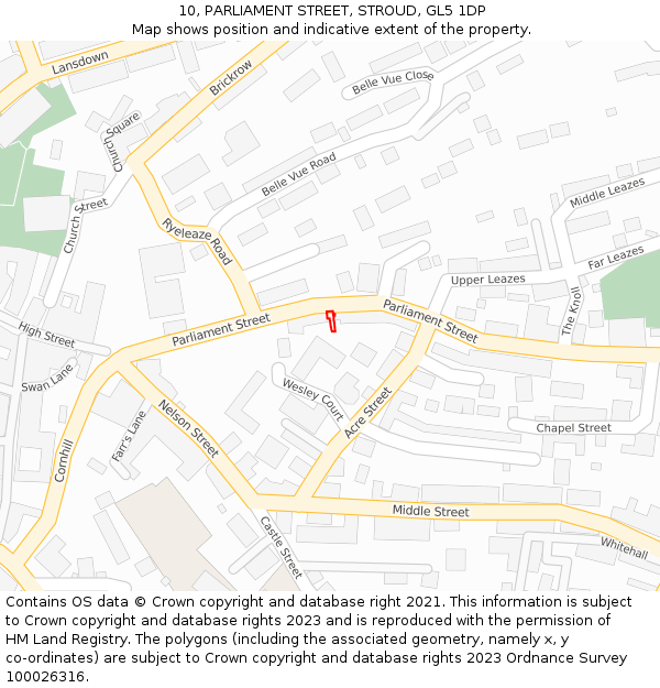 10, PARLIAMENT STREET, STROUD, GL5 1DP: Location map and indicative extent of plot