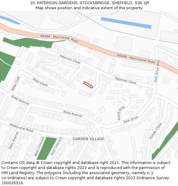 10, PATERSON GARDENS, STOCKSBRIDGE, SHEFFIELD, S36 1JR: Location map and indicative extent of plot