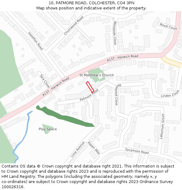 10, PATMORE ROAD, COLCHESTER, CO4 3PN: Location map and indicative extent of plot