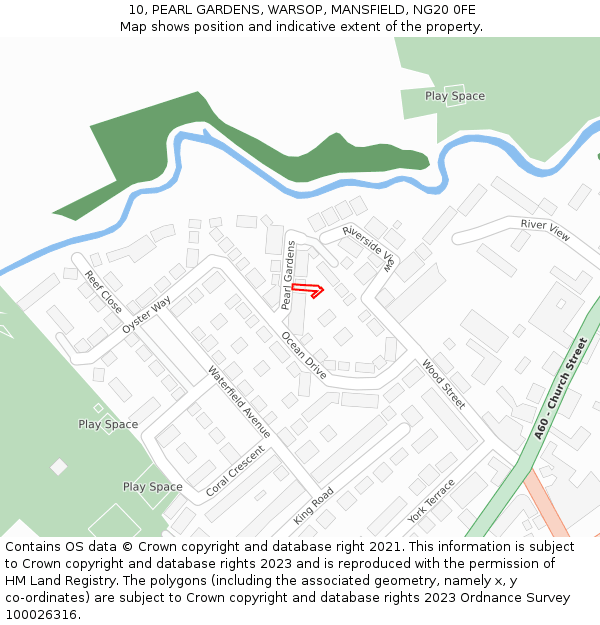 10, PEARL GARDENS, WARSOP, MANSFIELD, NG20 0FE: Location map and indicative extent of plot
