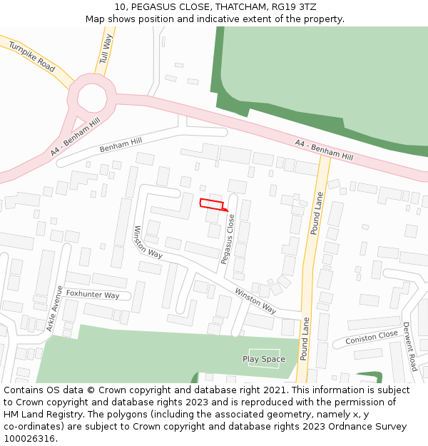 10, PEGASUS CLOSE, THATCHAM, RG19 3TZ: Location map and indicative extent of plot