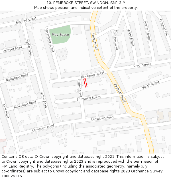 10, PEMBROKE STREET, SWINDON, SN1 3LY: Location map and indicative extent of plot