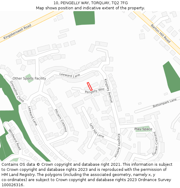10, PENGELLY WAY, TORQUAY, TQ2 7FG: Location map and indicative extent of plot