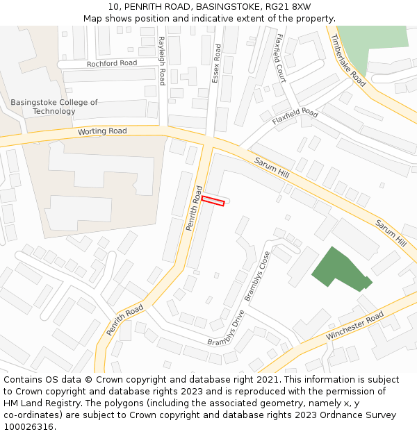 10, PENRITH ROAD, BASINGSTOKE, RG21 8XW: Location map and indicative extent of plot