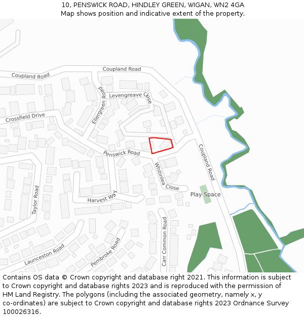 10, PENSWICK ROAD, HINDLEY GREEN, WIGAN, WN2 4GA: Location map and indicative extent of plot
