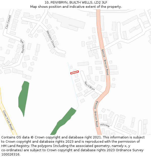10, PENYBRYN, BUILTH WELLS, LD2 3LF: Location map and indicative extent of plot