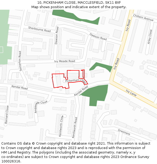 10, PICKENHAM CLOSE, MACCLESFIELD, SK11 8XF: Location map and indicative extent of plot