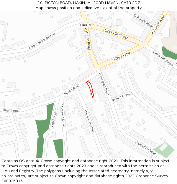 10, PICTON ROAD, HAKIN, MILFORD HAVEN, SA73 3DZ: Location map and indicative extent of plot