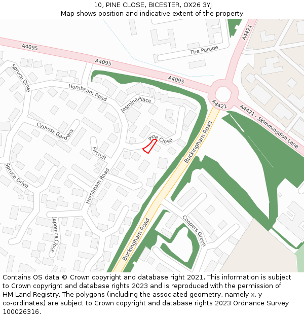 10, PINE CLOSE, BICESTER, OX26 3YJ: Location map and indicative extent of plot