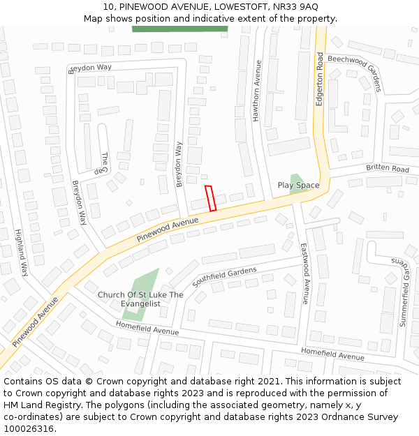 10, PINEWOOD AVENUE, LOWESTOFT, NR33 9AQ: Location map and indicative extent of plot