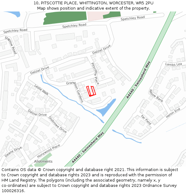 10, PITSCOTTIE PLACE, WHITTINGTON, WORCESTER, WR5 2PU: Location map and indicative extent of plot