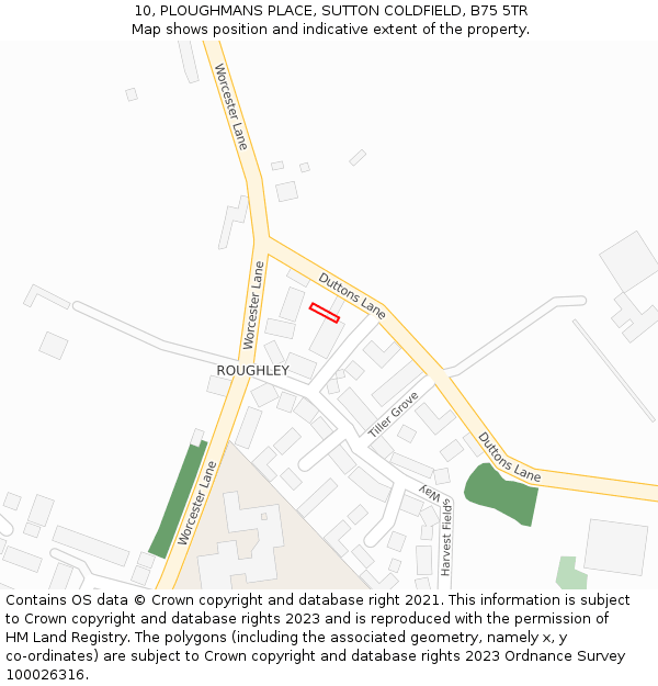 10, PLOUGHMANS PLACE, SUTTON COLDFIELD, B75 5TR: Location map and indicative extent of plot