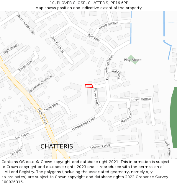 10, PLOVER CLOSE, CHATTERIS, PE16 6PP: Location map and indicative extent of plot
