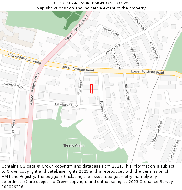 10, POLSHAM PARK, PAIGNTON, TQ3 2AD: Location map and indicative extent of plot