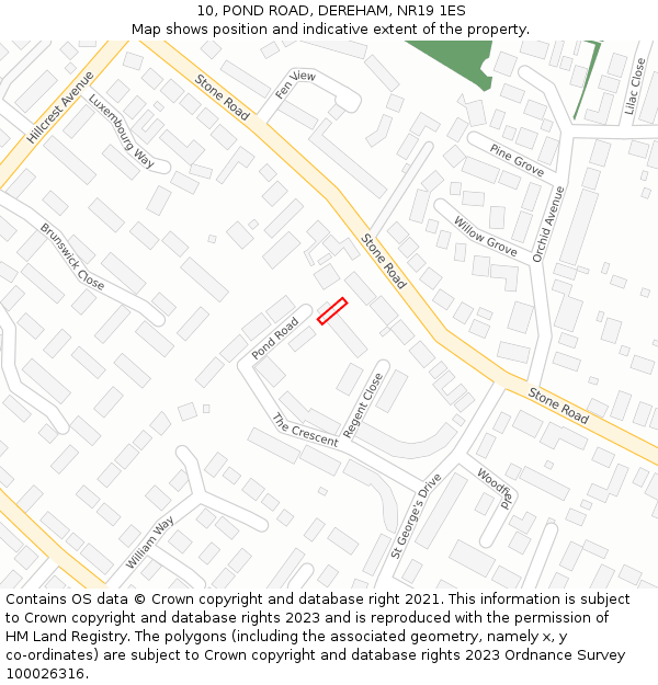 10, POND ROAD, DEREHAM, NR19 1ES: Location map and indicative extent of plot